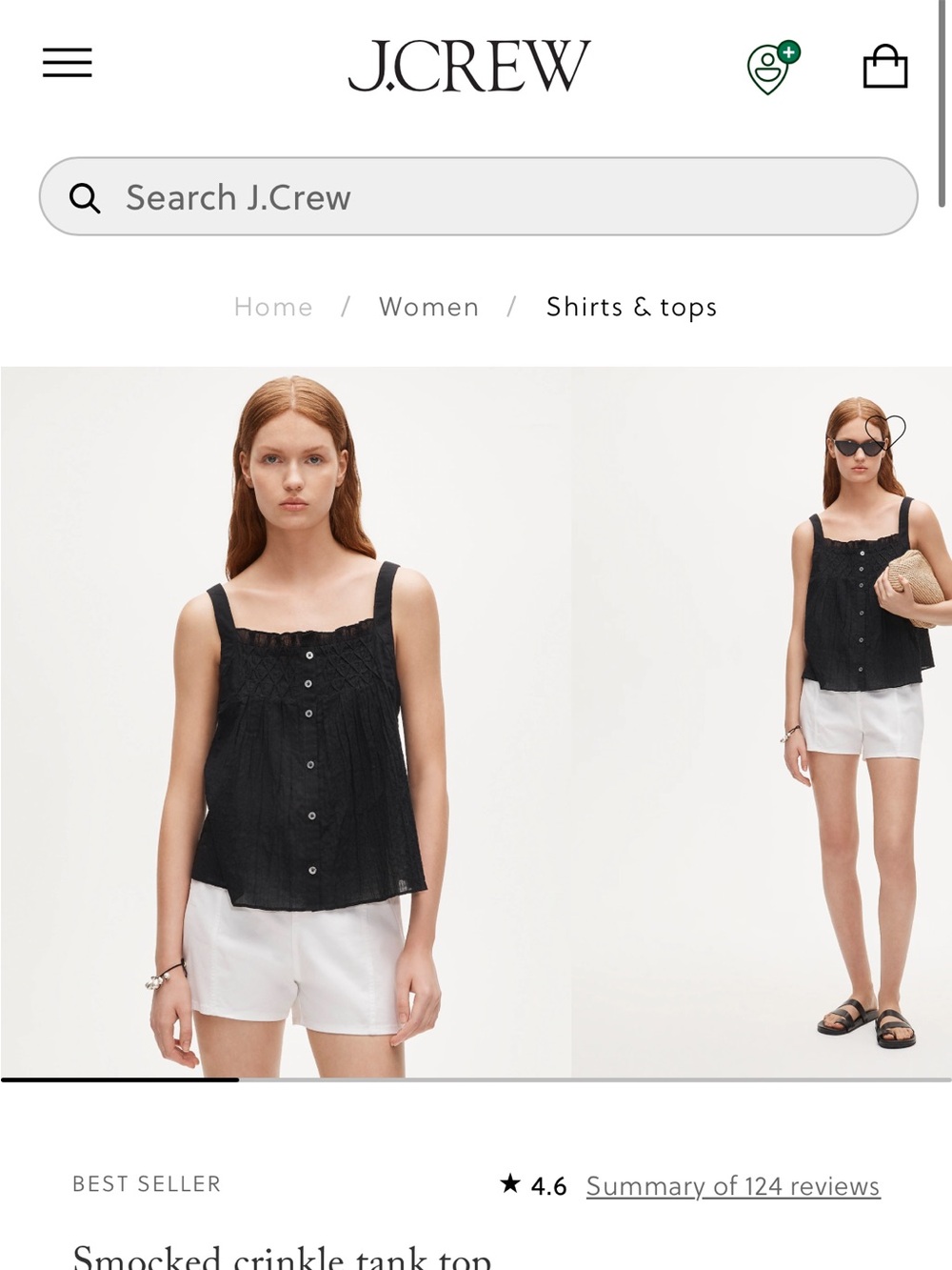 J. Crew Smocked crinkle tank top - Black